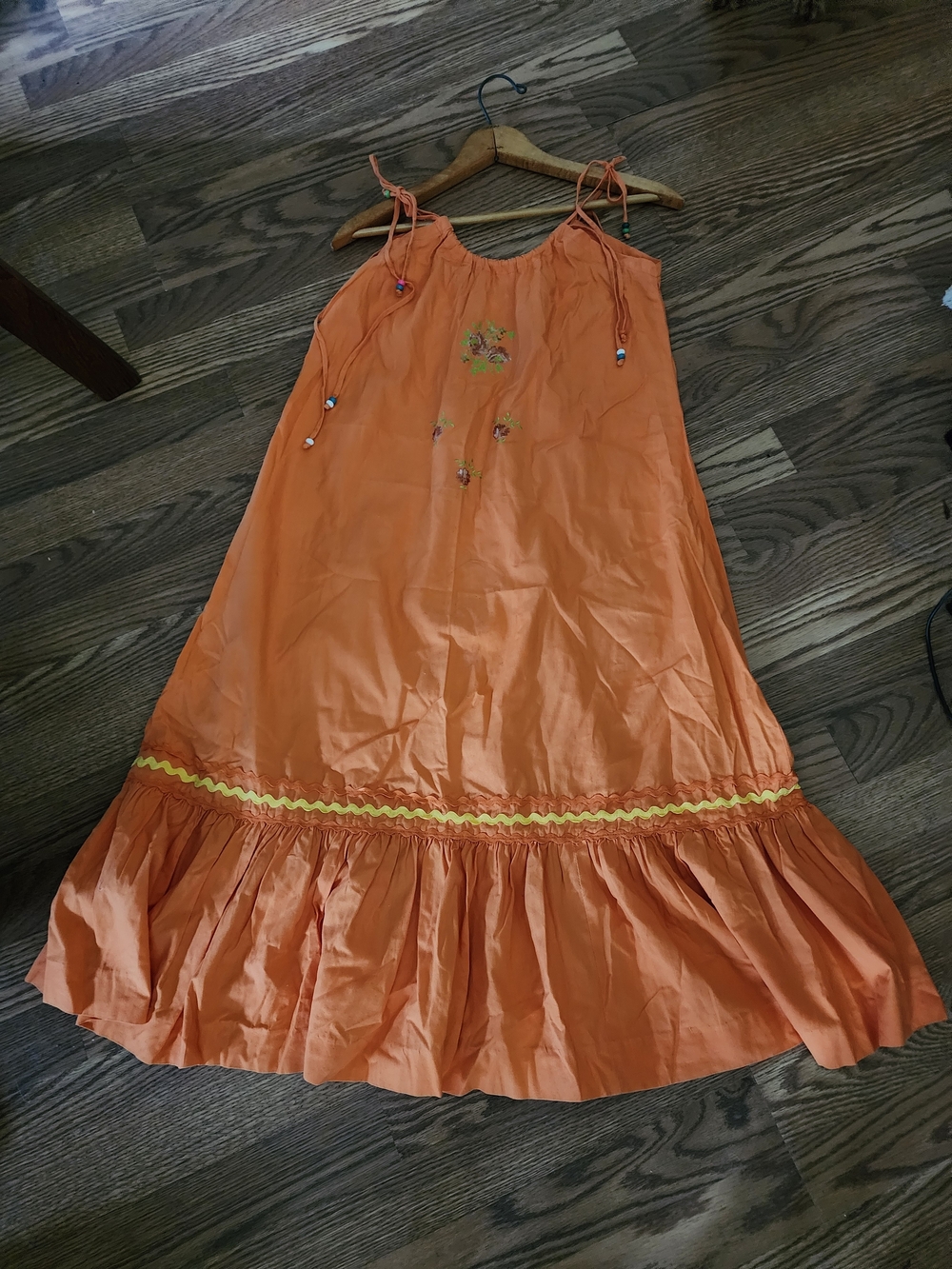 Vintage‎ 70s Miss Bell Rose Mexico Embroidered Sun Dress Orange Boho Ruffle Med